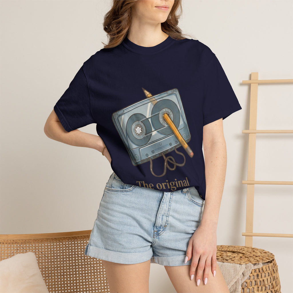The Original "Rewind" Button Cassette Tee in Navy