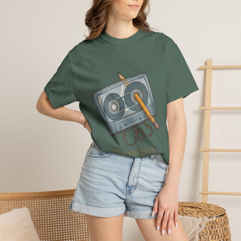 The Original "Rewind" Button Cassette Tee in Dark Green