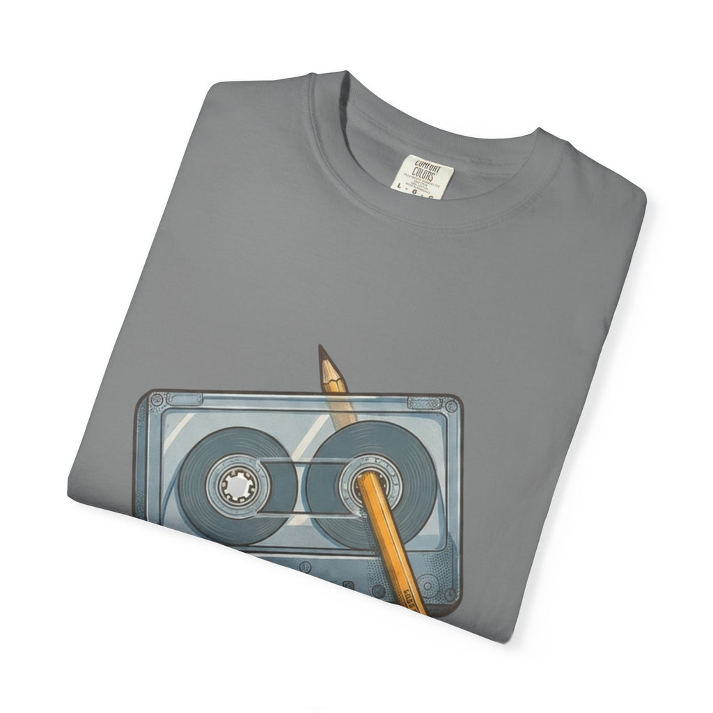The Original "Rewind" Button Cassette Tee in Grey