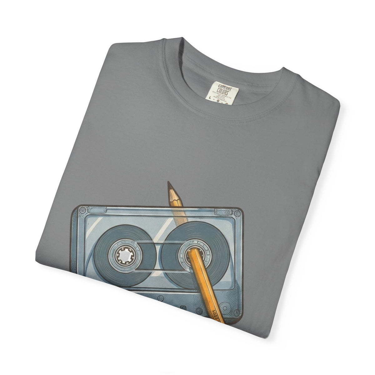 The Original "Rewind" Button Cassette Tee in Grey