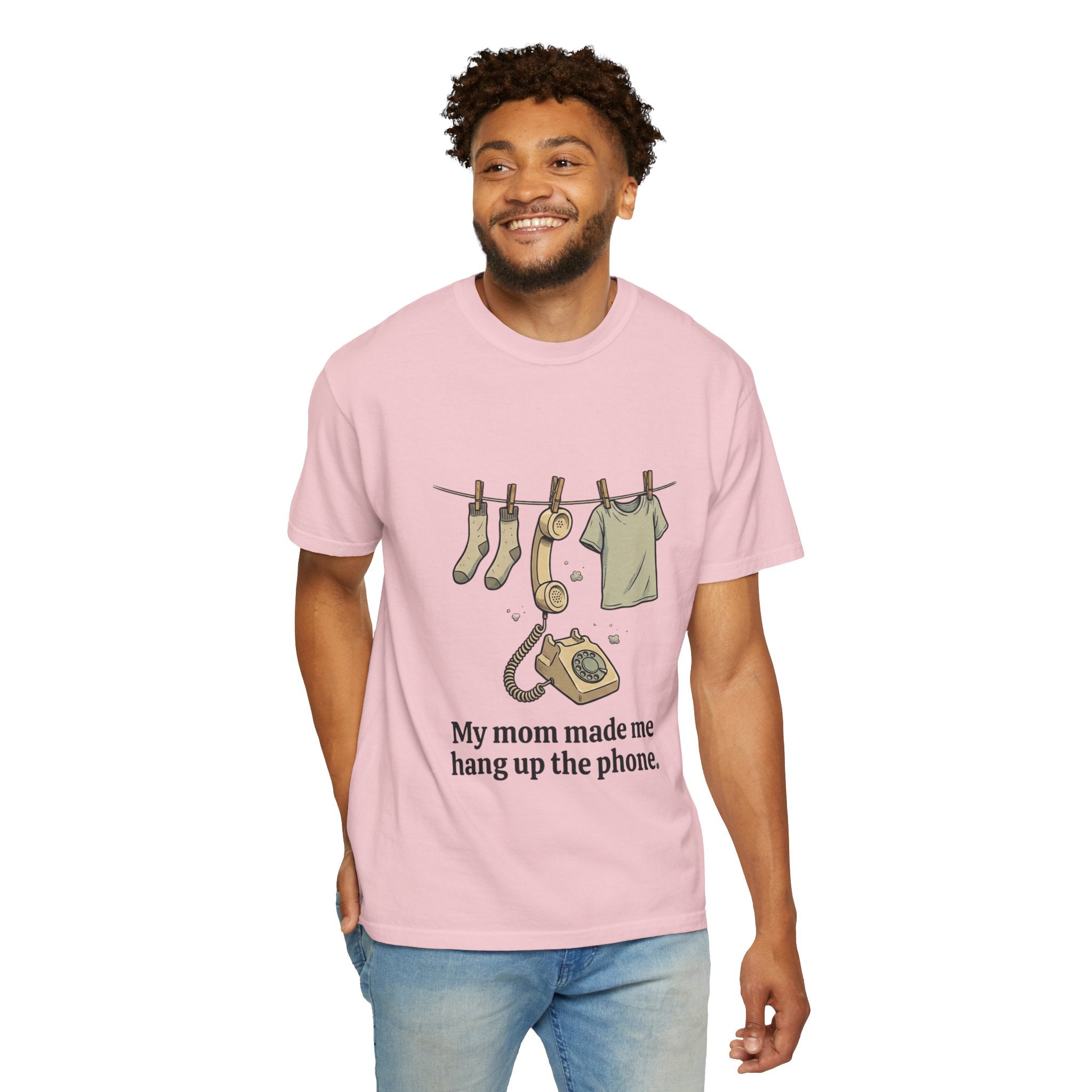 T-Shirt — 'My Mom Made Me Hang Up The Phone' Retro Phone Clothesline Tee