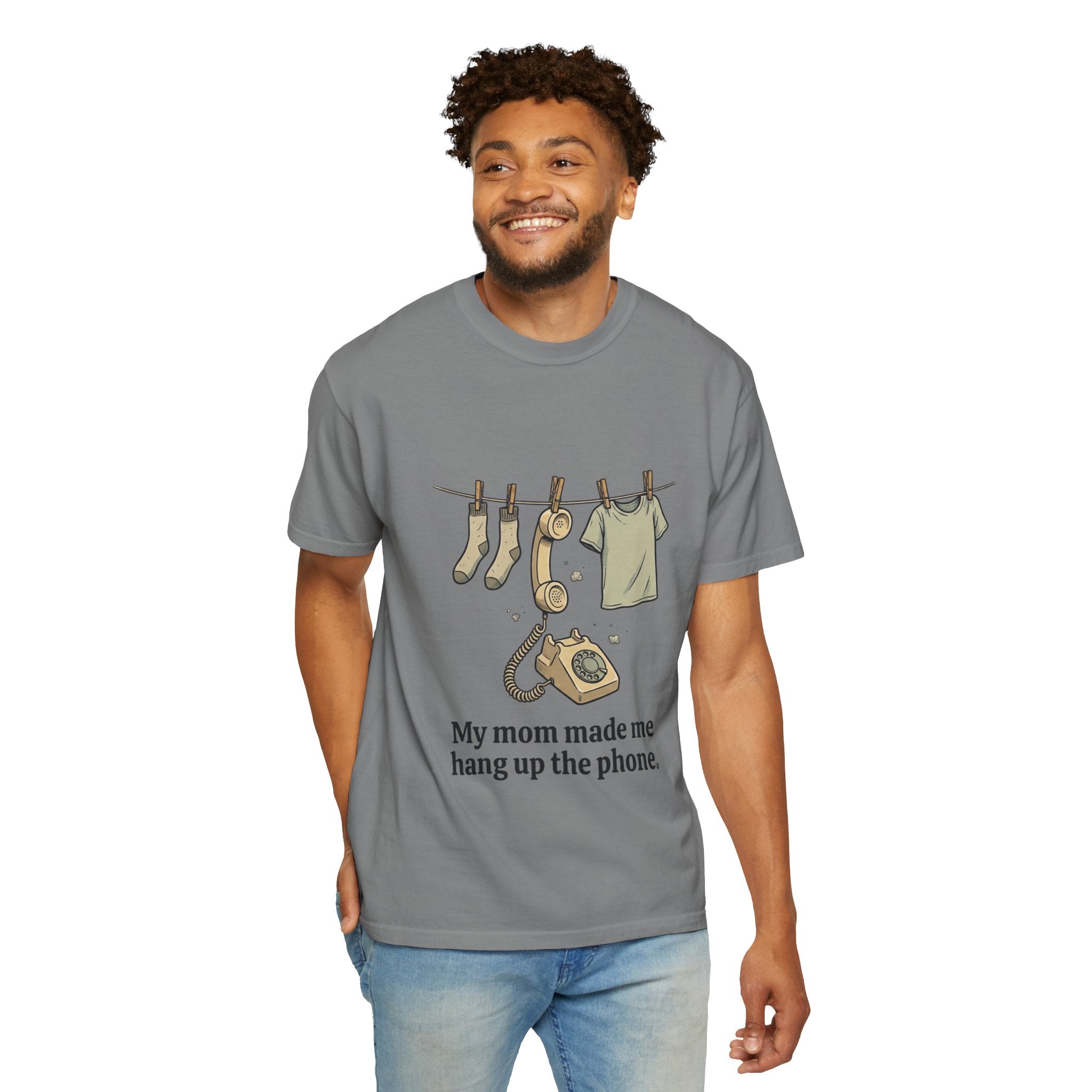 T-Shirt — 'My Mom Made Me Hang Up The Phone' Retro Phone Clothesline Tee