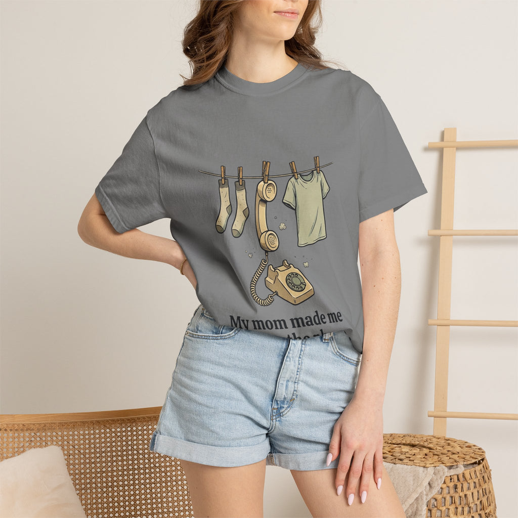 T-Shirt — 'My Mom Made Me Hang Up The Phone' Retro Phone Clothesline Tee