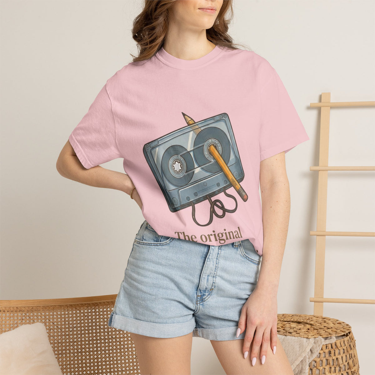 The Original "Rewind" Button Cassette Tee in Pink