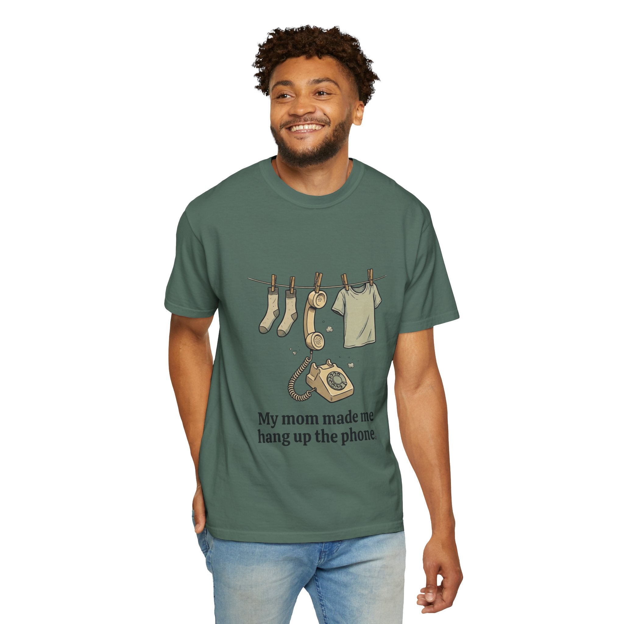 T-Shirt — 'My Mom Made Me Hang Up The Phone' Retro Phone Clothesline Tee