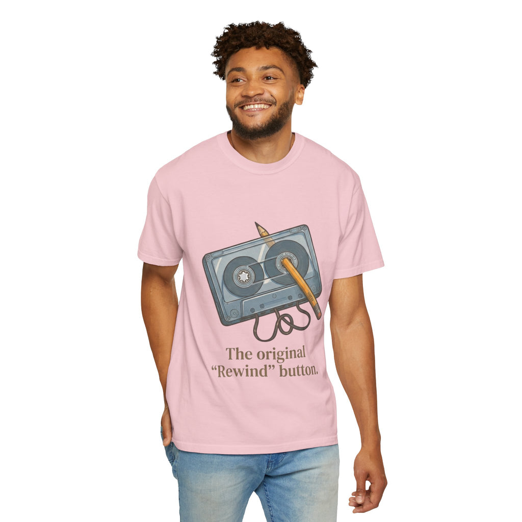 The Original "Rewind" Button Cassette Tee in Pink