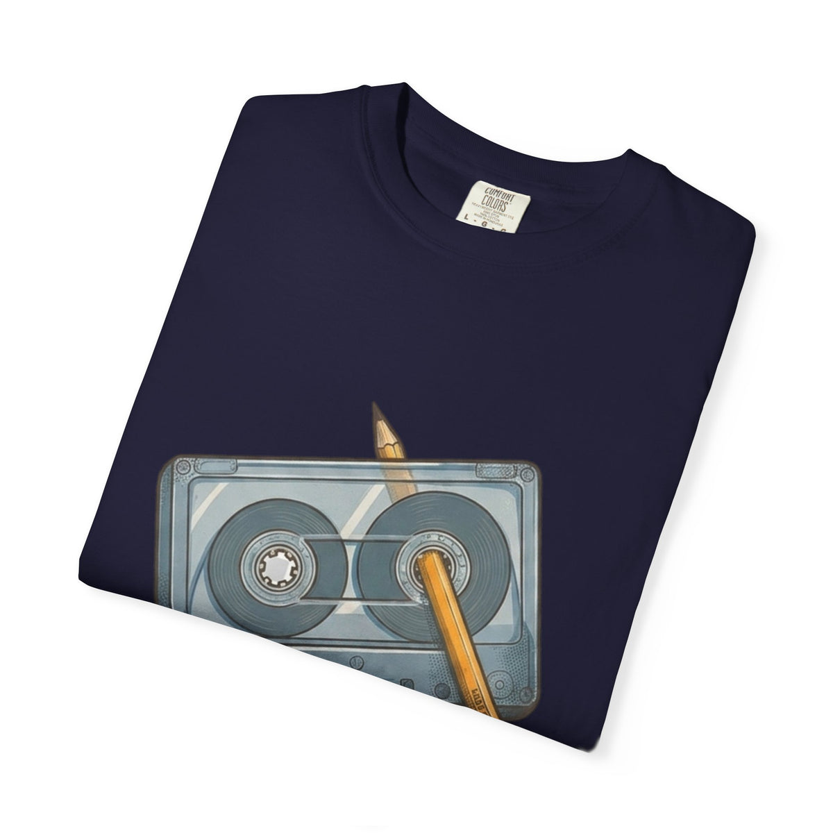 The Original "Rewind" Button Cassette Tee in Navy